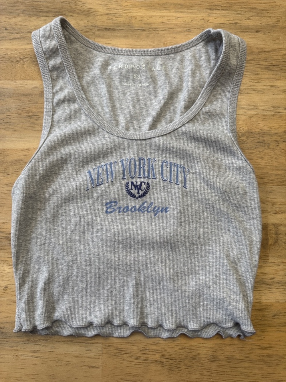 Aeropostale Gray Ribbed 'New York City Brooklyn' Cropped Tank